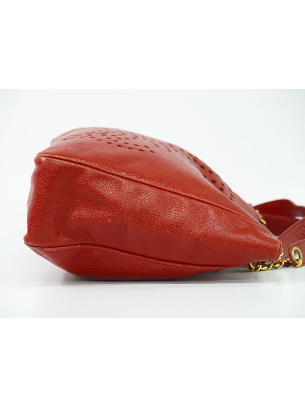 Chanel Perforated Triple CC Logo Shoulder Bag Tote Caviar Leather Red - Picture 4 of 9